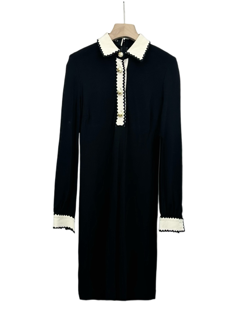 Gucci Black Long Sleeve Dress With Ivory Collar & Cuff Trim